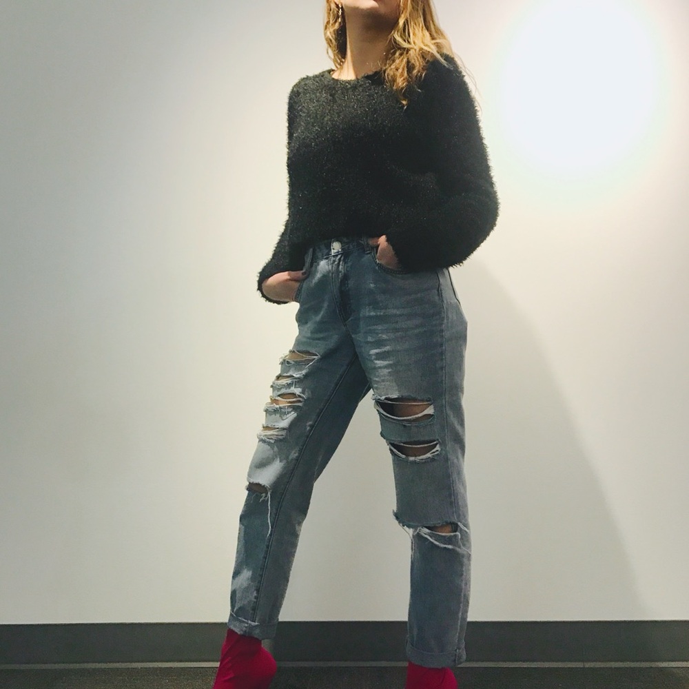 90s style Black Fuzzy Sweater